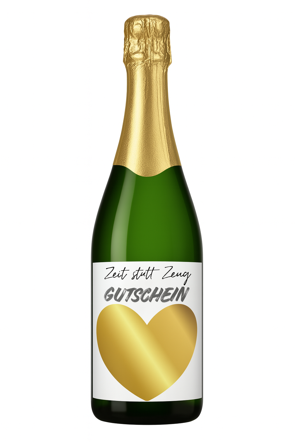 Weinflaschen-Etikett „Zeit statt Zeug“ – mit goldenem oder silbernem Rubbelherz