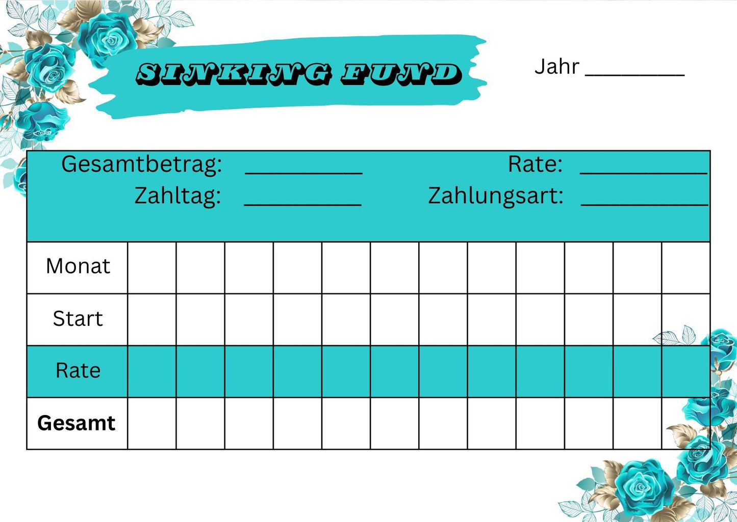 Sinking Fund Tracker für jährliche Zahlungen A6 Format (4/8 oder 12 Stück)