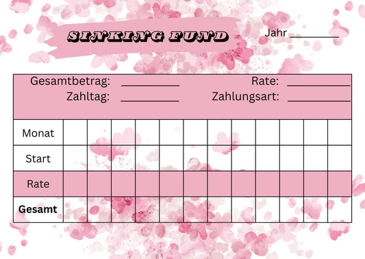 Sinking Fund Tracker für jährliche Zahlungen A6 Format (4/8 oder 12 Stück)