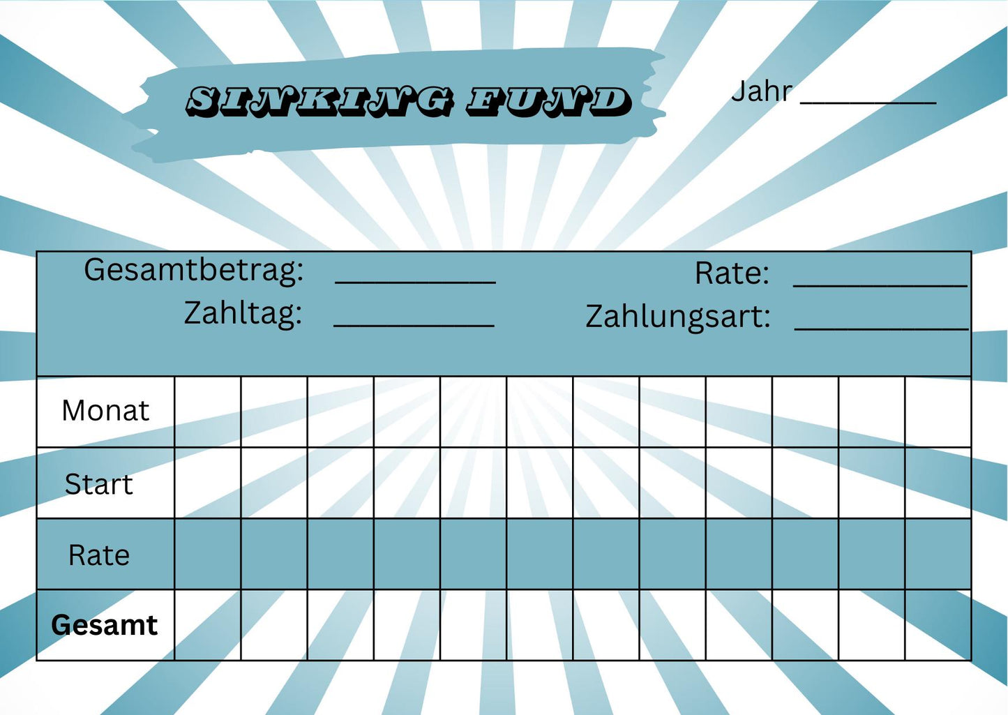 Sinking Fund Tracker für jährliche Zahlungen A6 Format (4/8 oder 12 Stück)